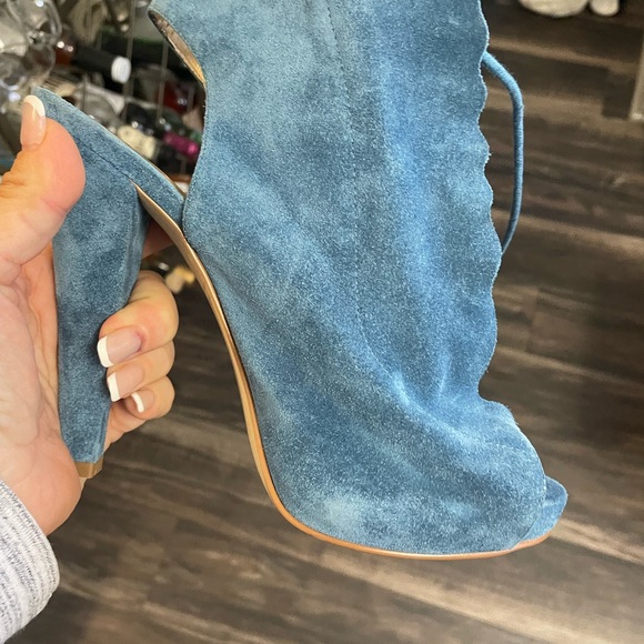 Enzo Angiolini Blue Suede Amarelle Peep Toe Lace Up Platform Heels Size 7 - Picture 12 of 13